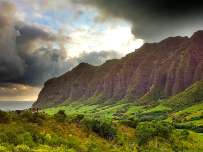 Stunning view of Kualoa Ranch, a key filming location for Jurassic Park.