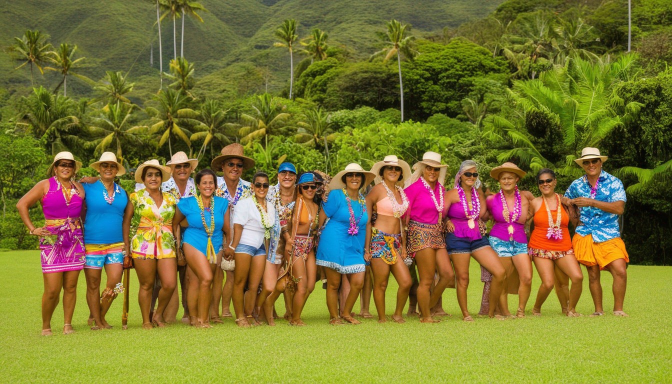 A beautiful Hawaiian landscape with vibrant flowers and the ocean in the background, representing the culture and language of Hawaii.