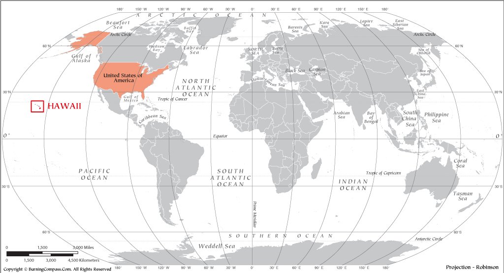 Detailed Hawaii world map highlighting the main islands